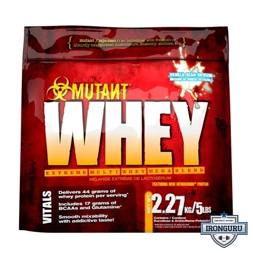 Производитель - Mutant (Fit Foods) 
Упаковка - Пакет 2270 г  
Порций - 60 

Цена: http://ironguru.ru/katalog/protein/mutant-protein/mutant_whey-5lbs.html